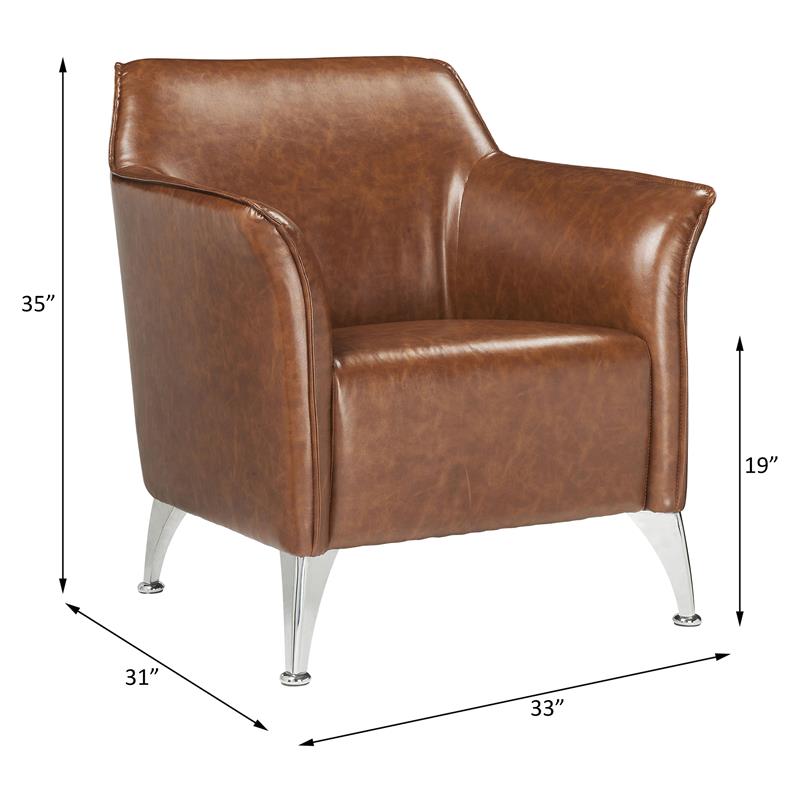 ACME Teague Faux Leather Upholstery Accent Chair with Flared Armrest in Brown