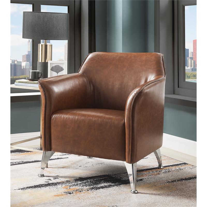 ACME Teague Faux Leather Upholstery Accent Chair with Flared Armrest in Brown