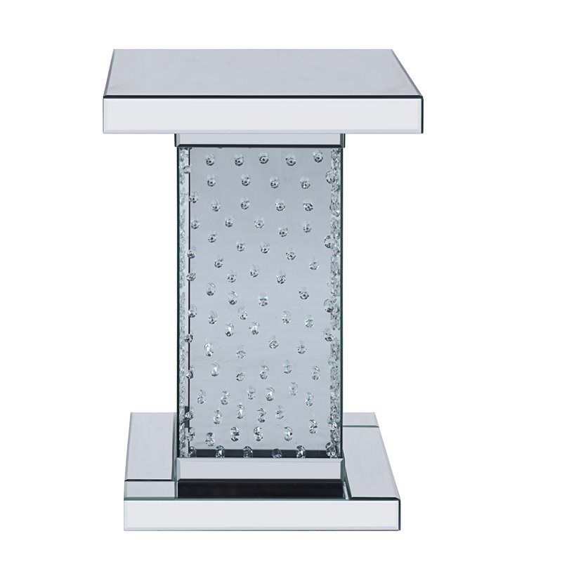 Acme Nysa End Table in Mirrored and Faux Crystals