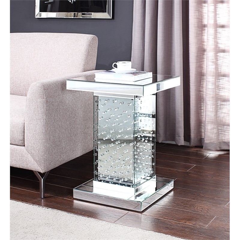 Acme Nysa End Table in Mirrored and Faux Crystals