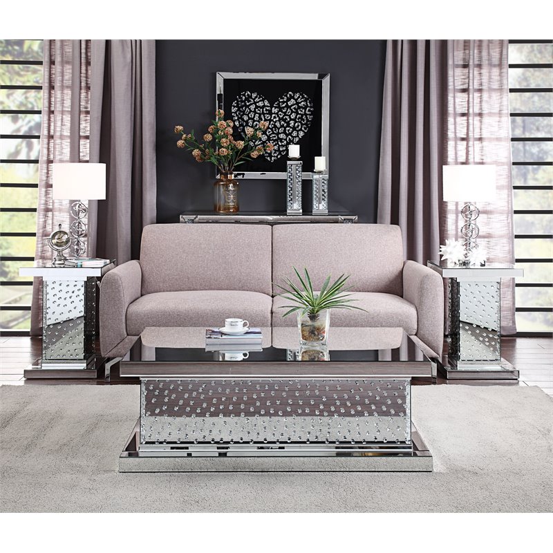 Acme Nysa End Table in Mirrored and Faux Crystals