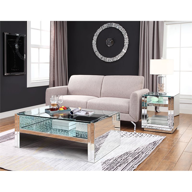 Acme Nysa Coffee Table in Mirrored and Faux Crystals