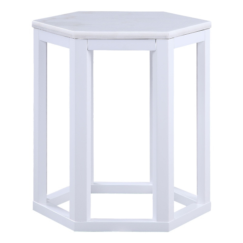 ACME Reon Hexagon 2-Pieces Marble Top End Table in White