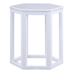 ACME Reon Hexagon 2-Pieces Marble Top End Table in White
