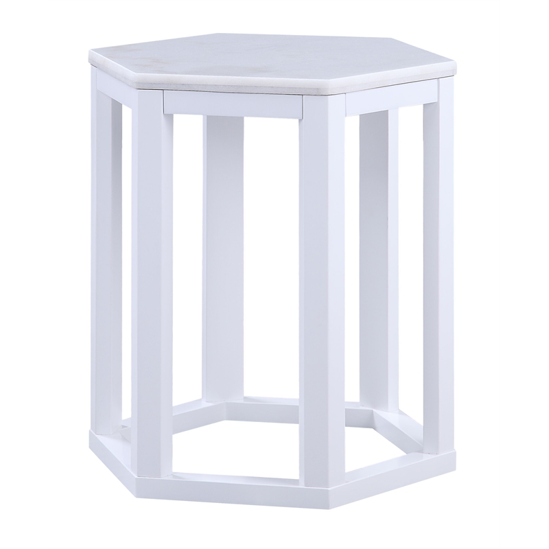 ACME Reon Hexagon 2-Pieces Marble Top End Table in White