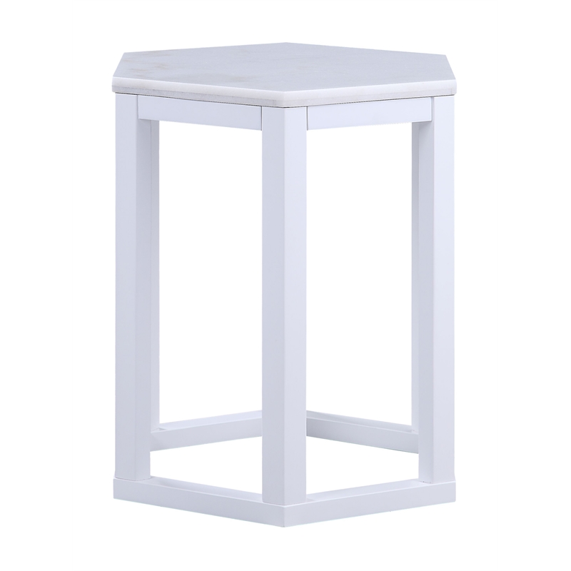 ACME Reon Hexagon 2-Pieces Marble Top End Table in White