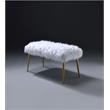 ACME Bagley II Faux Fur Upholstered Bench with Metal Legs in White and Gold