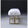 ACME Bagley II Faux Fur Upholstered Bench with Metal Sled Base in White and Gold