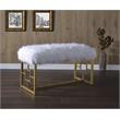 ACME Bagley II Faux Fur Upholstered Bench with Metal Sled Base in White and Gold