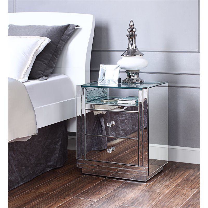 Acme Nysa End Table in Mirrored and Faux Crystals