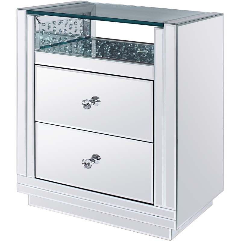Acme Nysa End Table in Mirrored and Faux Crystals