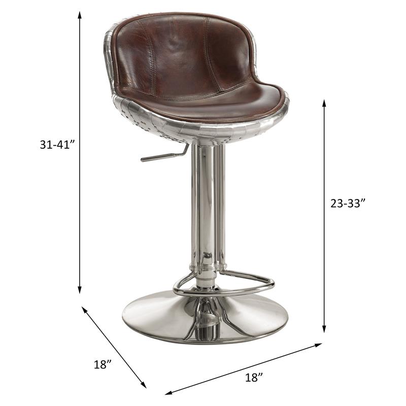 ACME Brancaster Swivel Adjustable Bar Stool in Vintage Brown Top Grain Leather