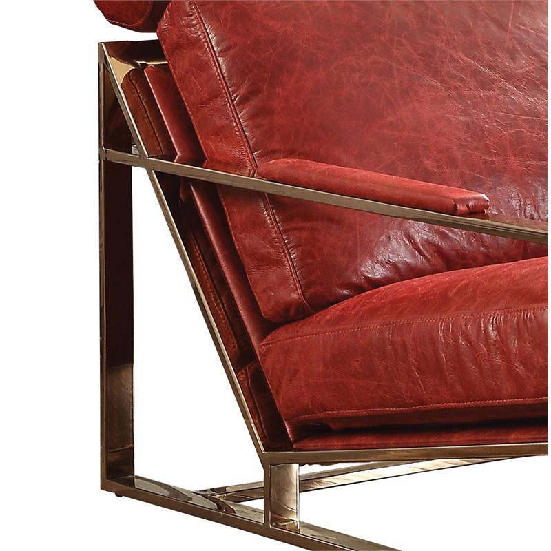 ACME Quinto Accent Chair in Antique Red Top Grain Leather and Stainless Steel