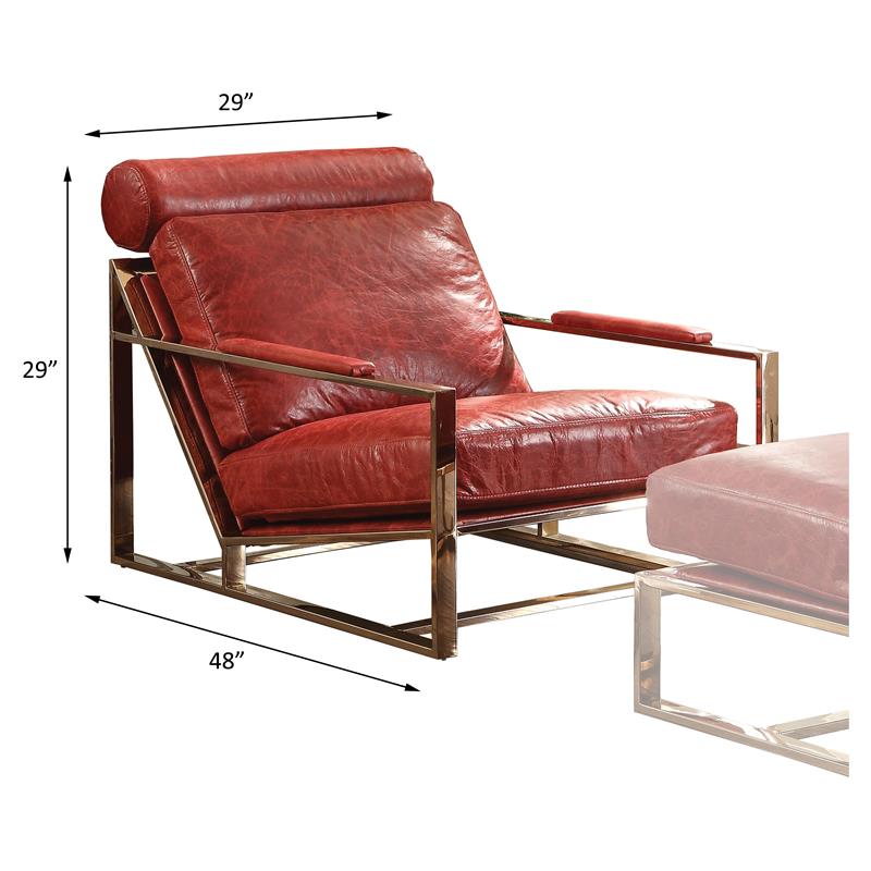 ACME Quinto Accent Chair in Antique Red Top Grain Leather and Stainless Steel