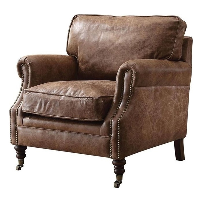 ACME Furniture Dundee Leather Upholstered Accent Chair in Retro Brown