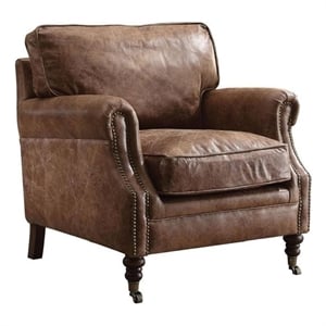 ACME Furniture Dundee Leather Upholstered Accent Chair in Retro Brown
