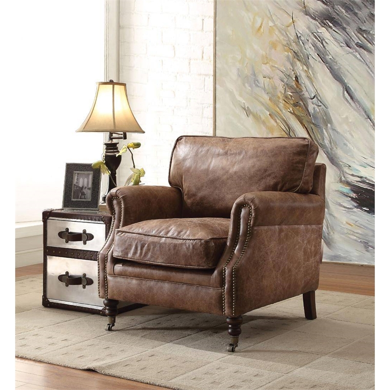 ACME Furniture Dundee Leather Upholstered Accent Chair in Retro Brown
