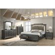 ACME Kaitlyn LED Headboard Faux Leather California King Bed in Gray