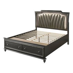 ACME Kaitlyn LED Headboard Faux Leather King Bed in Gray