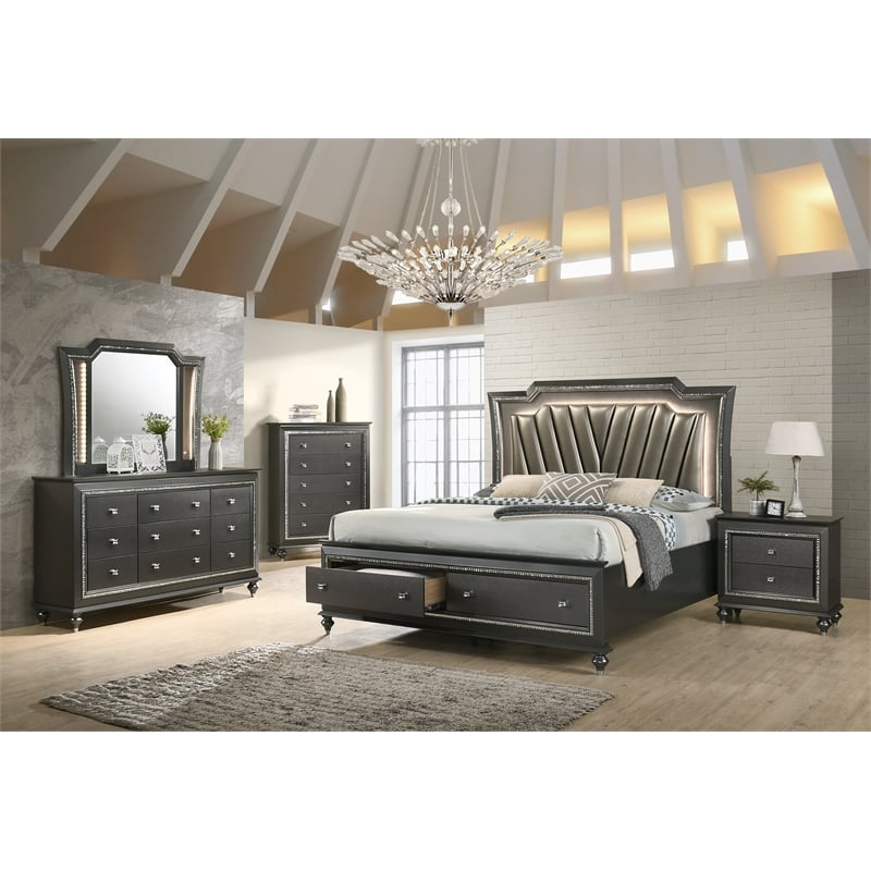 ACME Kaitlyn Wooden 2-Drawer Nightstand in Metallic Gray