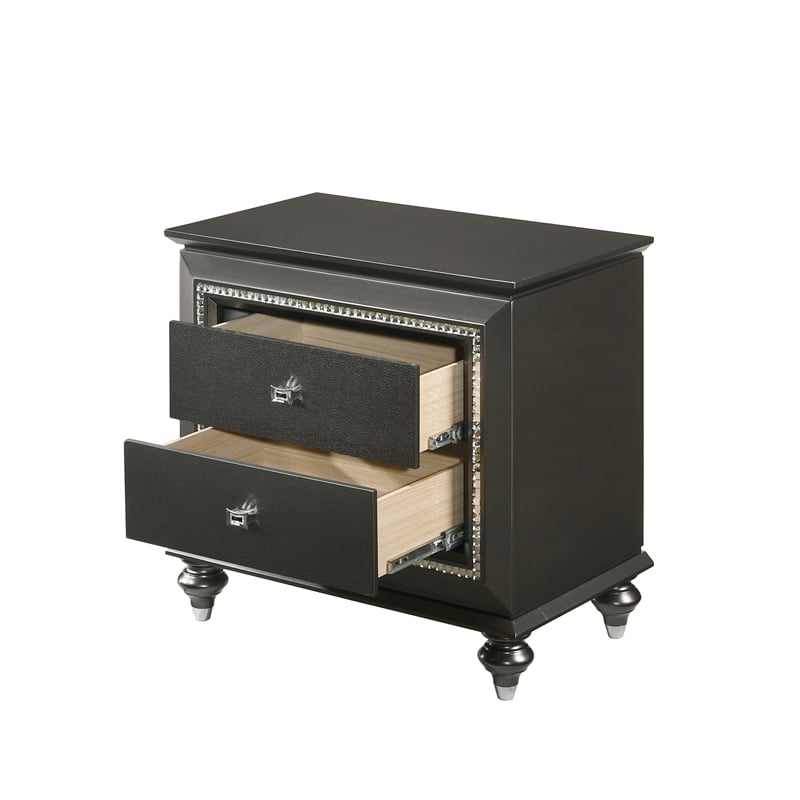 ACME Kaitlyn Wooden 2-Drawer Nightstand in Metallic Gray
