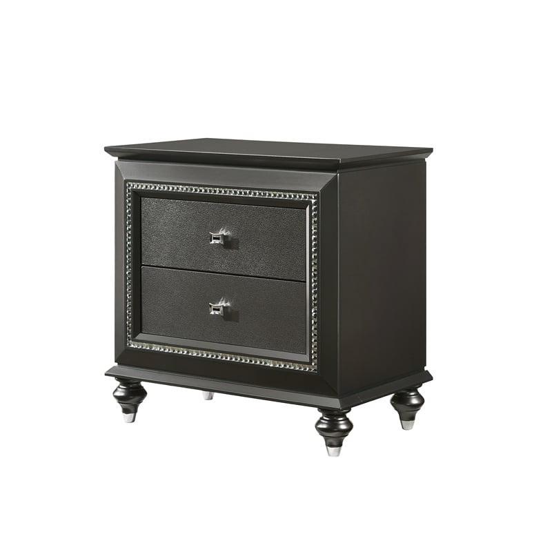 ACME Kaitlyn Wooden 2-Drawer Nightstand in Metallic Gray