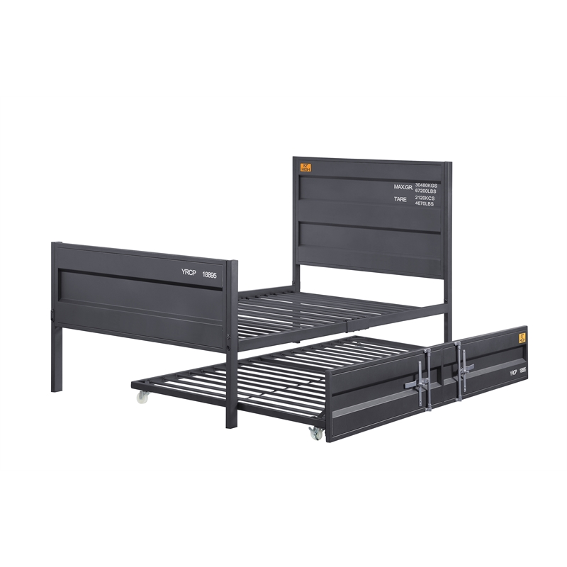 ACME Cargo Metal Cargo Container Style Twin Trundle with Casters in Gunmetal