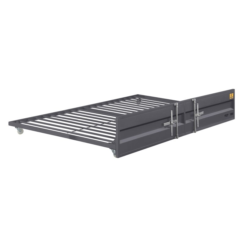 ACME Cargo Metal Cargo Container Style Twin Trundle with Casters in Gunmetal