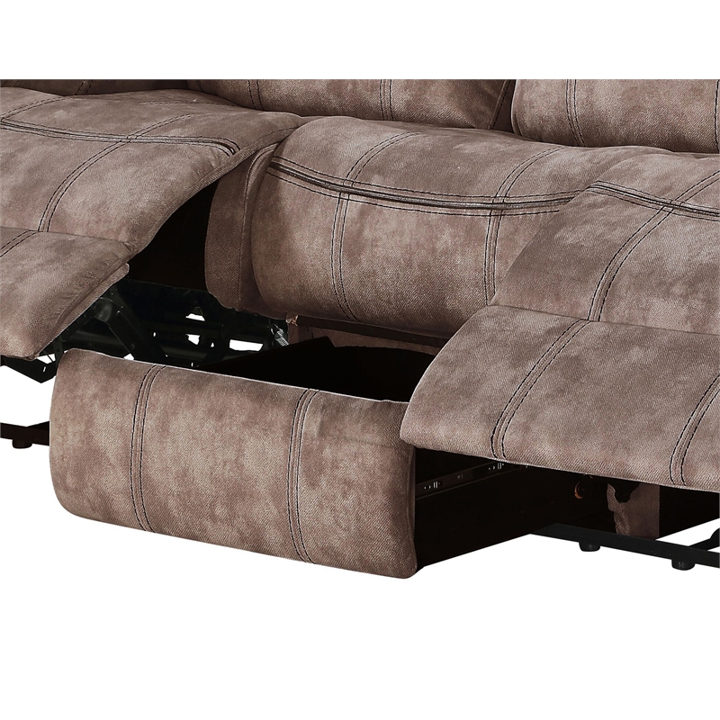 ACME Zubaida Velvet Motion Reclining Sofa with USB Dock in 2-Tone Chocolate