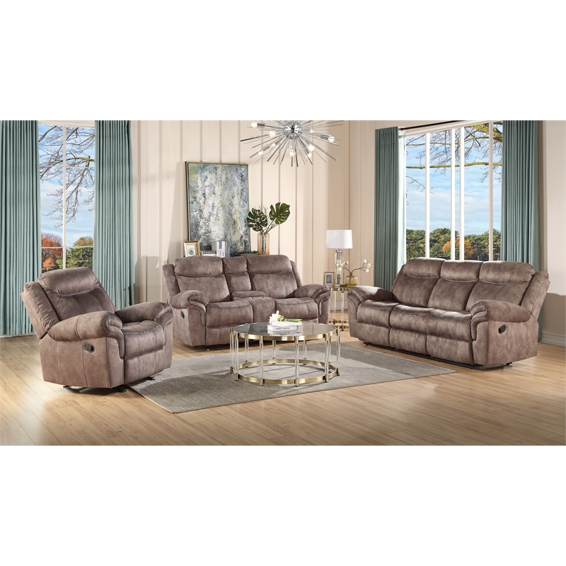 ACME Zubaida Velvet Motion Reclining Sofa with USB Dock in 2-Tone Chocolate
