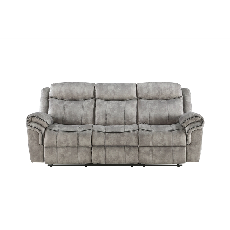 ACME Zubaida Velvet Reclining Sofa with USB Dock in 2-Tone Gray