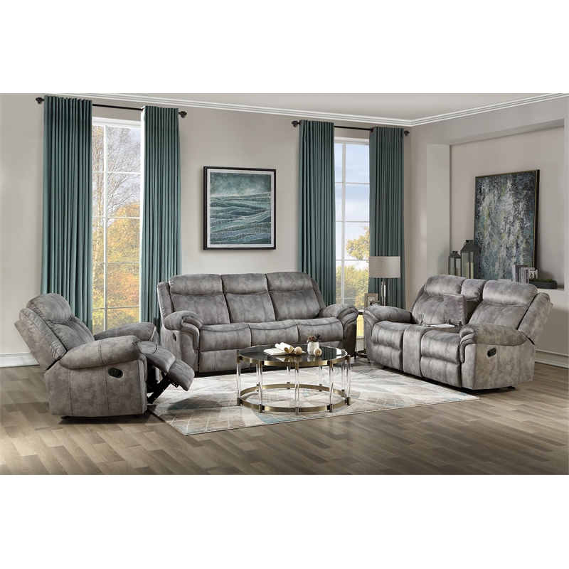 ACME Zubaida Velvet Reclining Sofa with USB Dock in 2-Tone Gray
