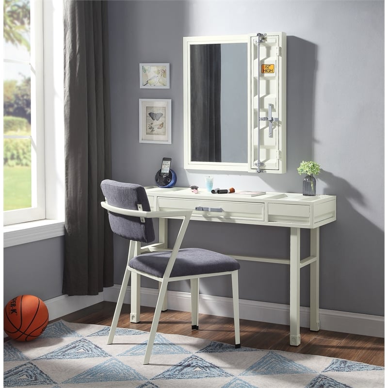 ACME Cargo Upholstered Metal Kids Chair in Gray and White
