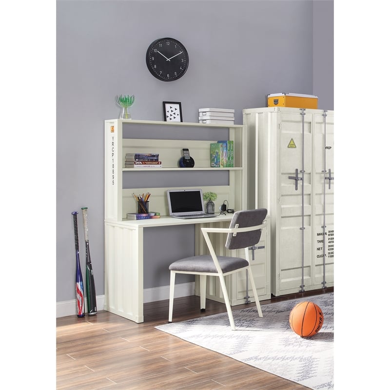 ACME Cargo Upholstered Metal Kids Chair in Gray and White