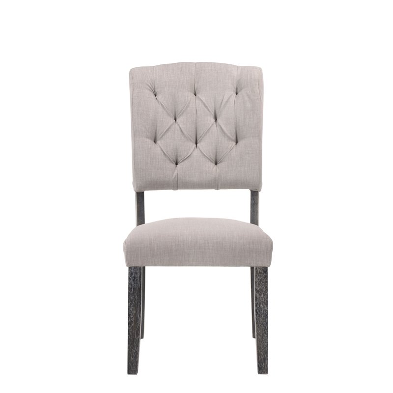ACME Bernard Upholstered Dining Side Chair in Weathered Gray Oak (Set of 2)
