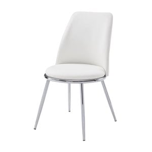 ACME Chara Faux Leather Dining Side Chair in White and Chrome (Set of 2)