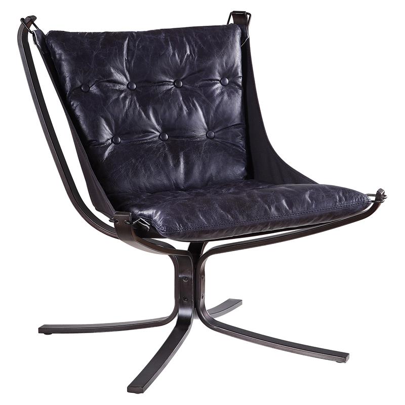 ACME Carney Button Tufted Accent Chair in Vintage Blue Top Grain Leather