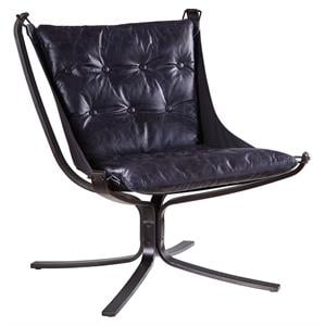 ACME Carney Button Tufted Accent Chair in Vintage Blue Top Grain Leather