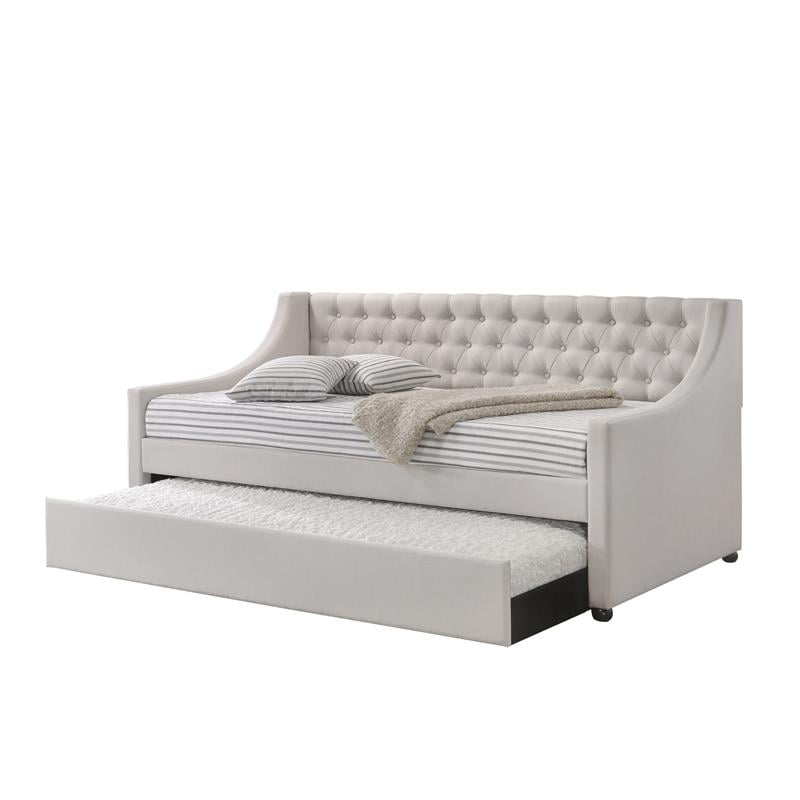 ACME Lianna Tufted Upholstered Twin Daybed and Trundle in Beige and Fog Fabric
