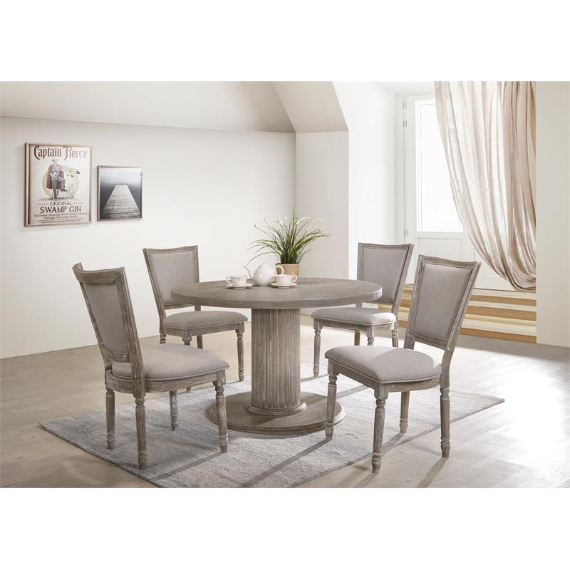 ACME Gabrian Dining Table w/Single Pedestal in Reclaimed Gray