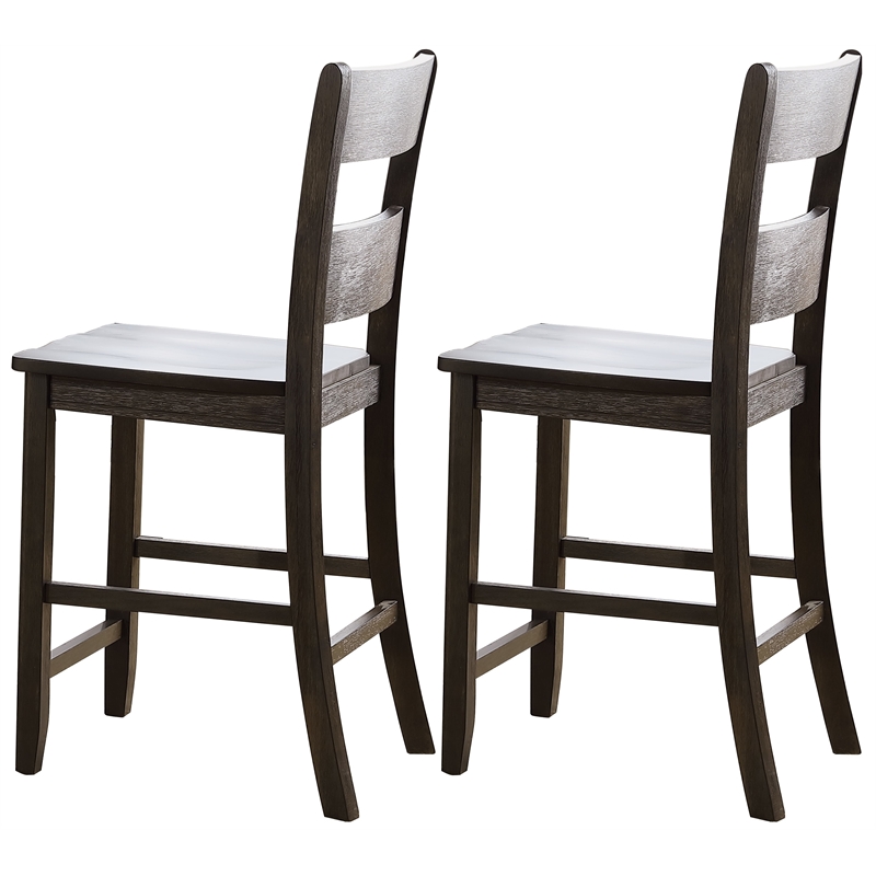 ACME Haddie Wood Counter Height Dining Chair in Distressed Walnut (Set of 2)