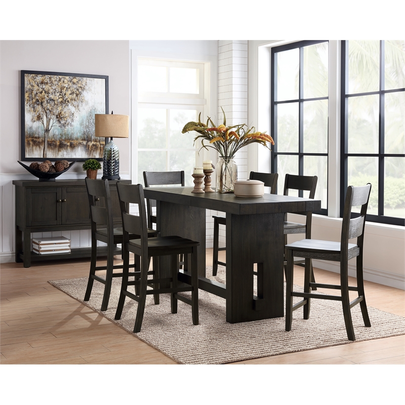 ACME Haddie Wood Counter Height Dining Chair in Distressed Walnut (Set of 2)