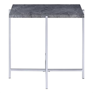 ACME Adelae Rectangular Faux Marble Top End Table in Chrome and Gray