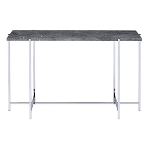ACME Adelae Rectangular Faux Marble Top Sofa Table in Gray and Chrome