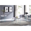 ACME Noland Wood Triangular End Table in White High Gloss and Clear Glass
