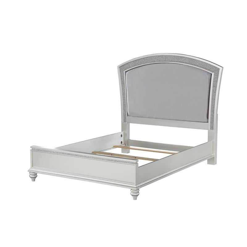 ACME Maverick Eastern King Upholstered Wooden Panel Bed in White Platinum