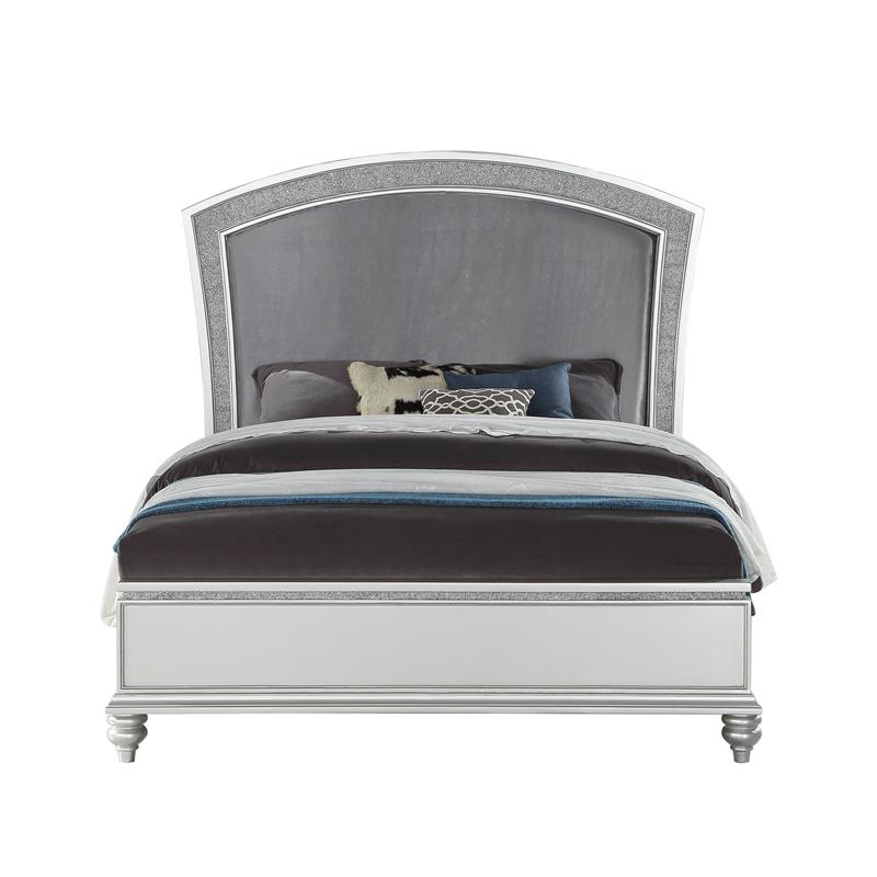 ACME Maverick Queen Upholstered Wooden Panel Bed in White Platinum