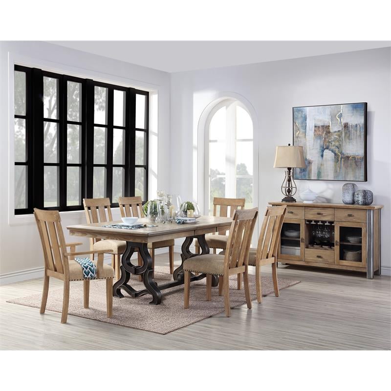 ACME Nathaniel Rectangular Wooden Trestle Dining Table in Maple