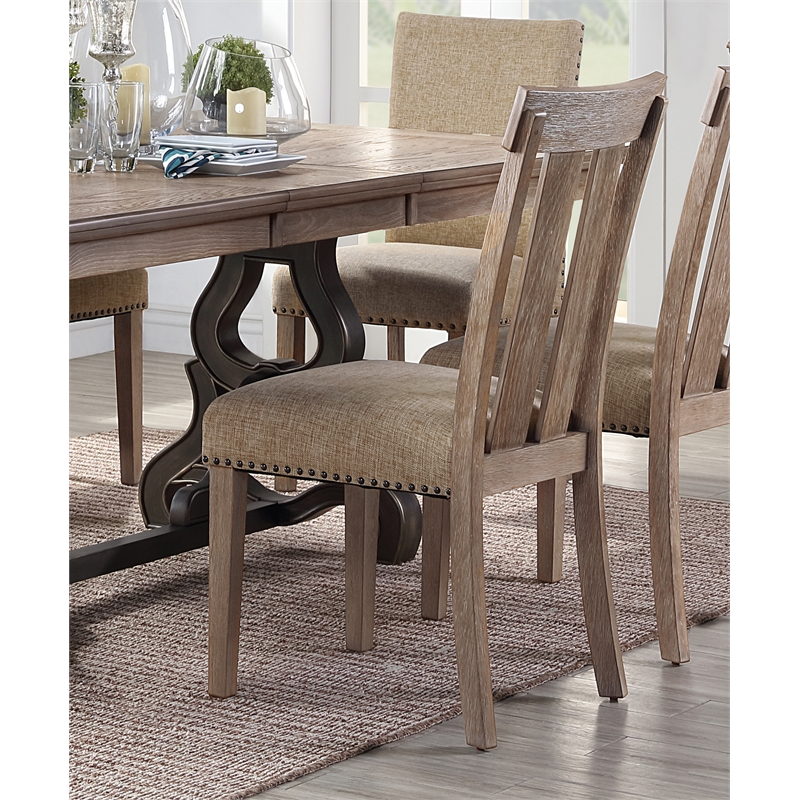 ACME Nathaniel Side Chair (Set-2) in Fabric & Maple