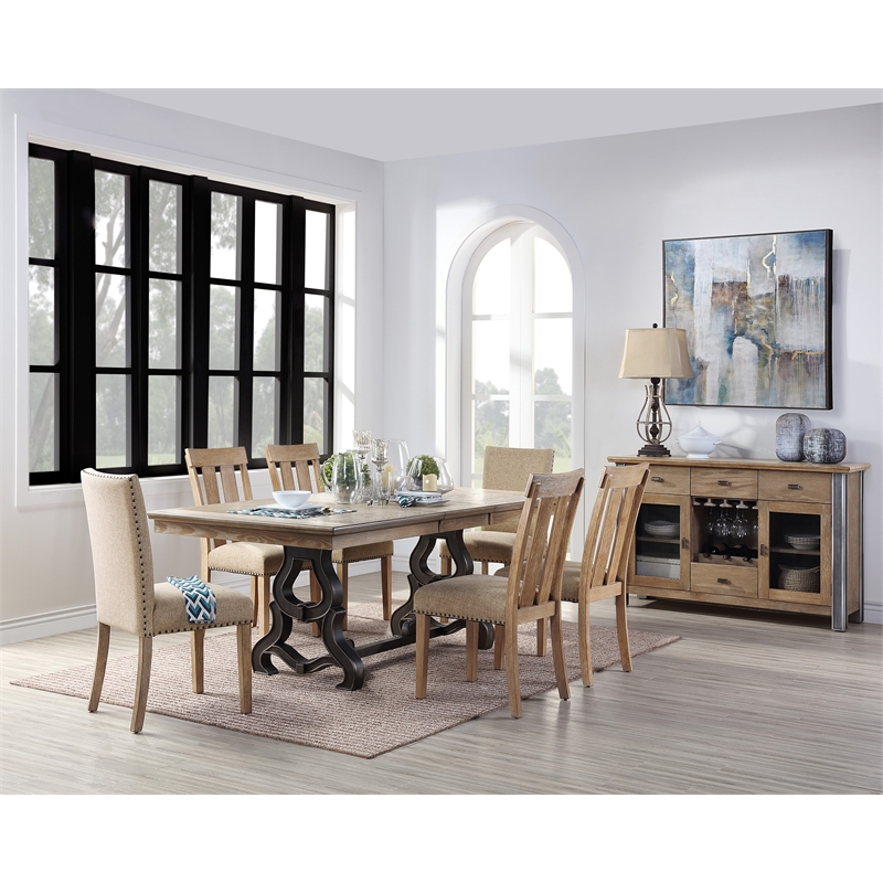 ACME Nathaniel Side Chair (Set-2) in Fabric & Maple